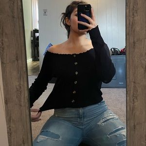 American Eagle Off The Shoulder Ribbed Black Top
